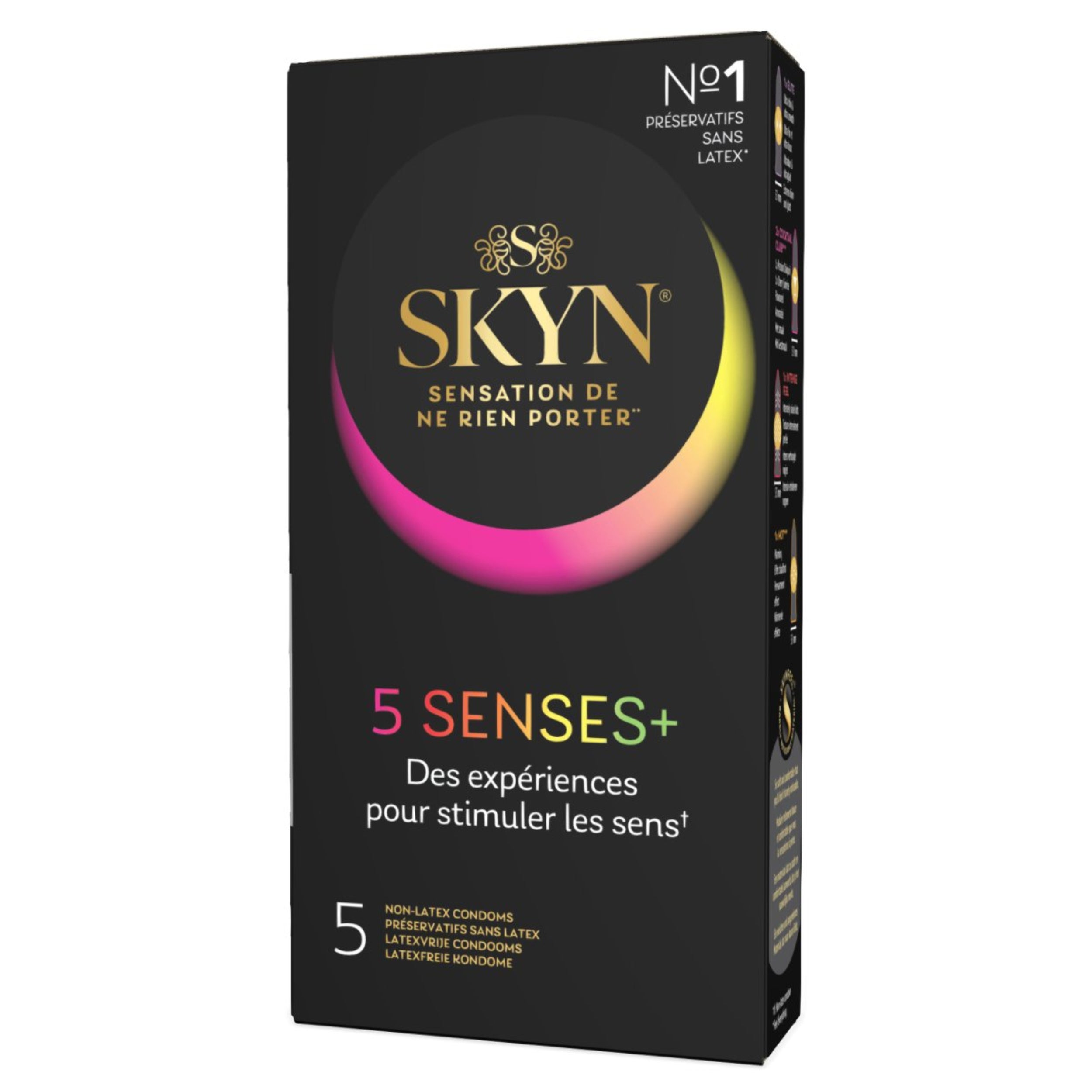 SKYN® 5 Senses - manixshopfr - Préservatifs sans latex, variétés de sensations, intense feel, cocktail club, elite, hot, cold, Lisse, perlée, transparent