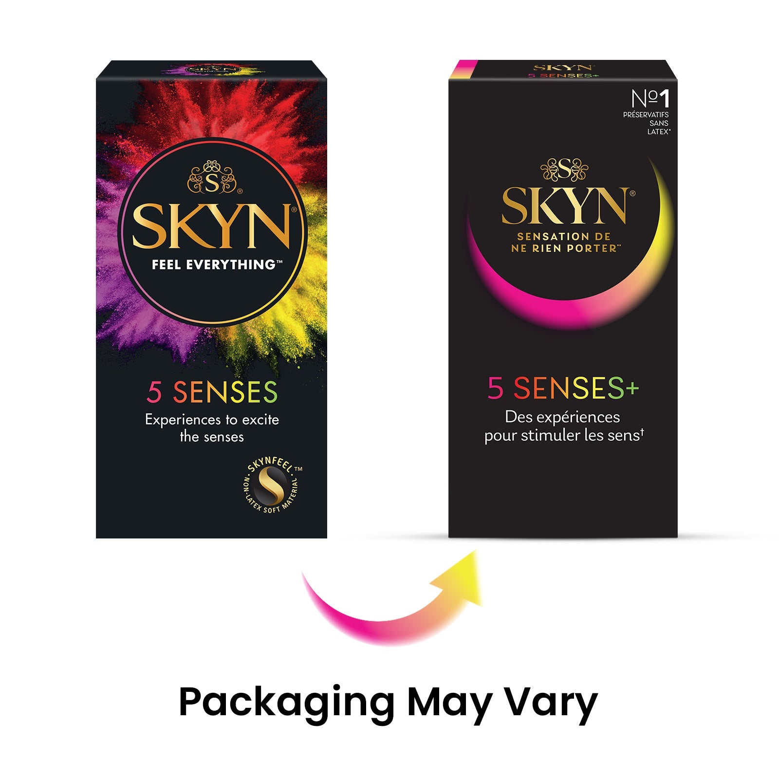 SKYN 5 Senses - Préservatifs sans latex, intense feel, cocktail club, elite, hot, cold, Lisse, perlée, transparent