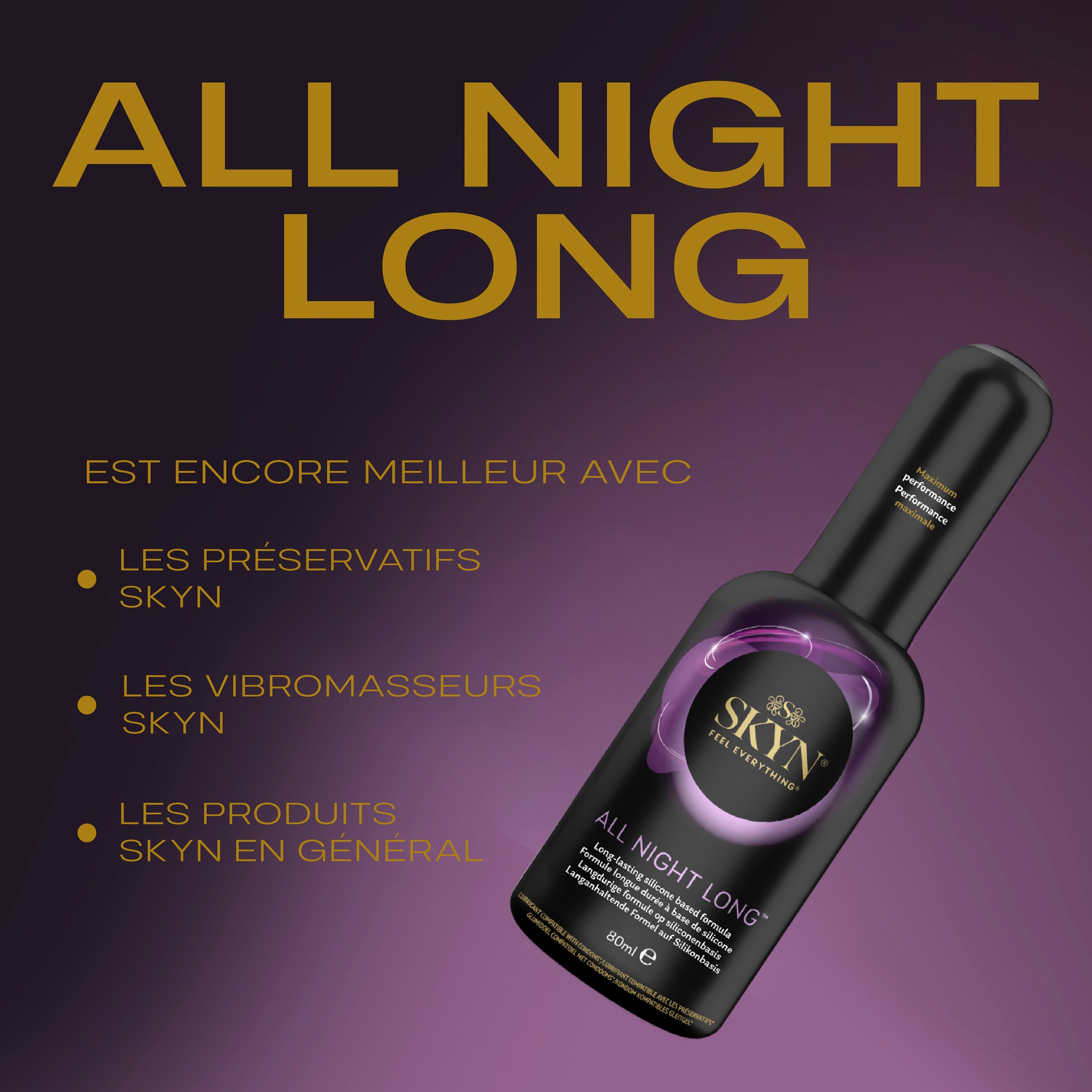 SKYN® All Night Long - manixshopfr - Lubrifiants à base de silicone, transparent, 80 ml, longue durée,
