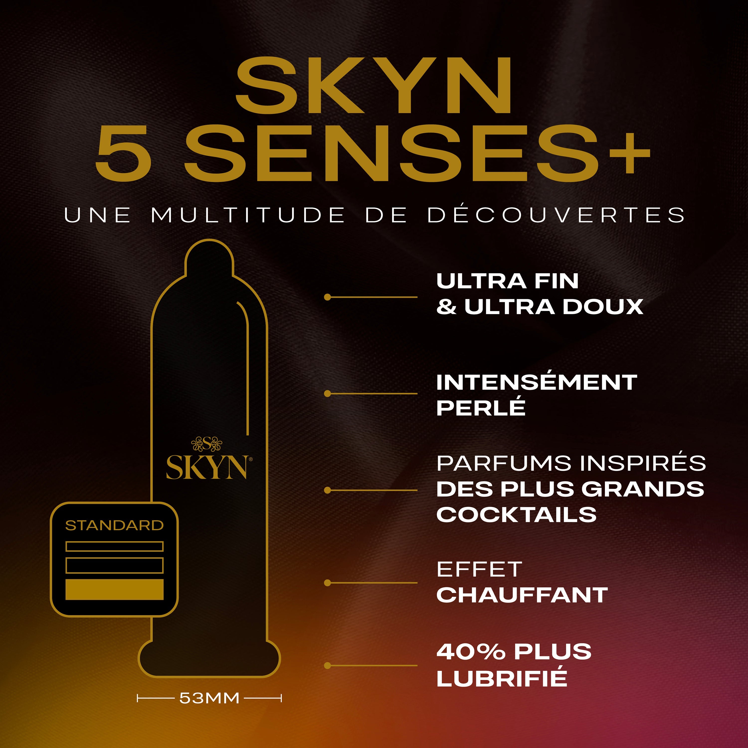 SKYN 5 Senses - Préservatifs sans latex, intense feel, cocktail club, elite, hot, cold, Lisse, perlée, transparent